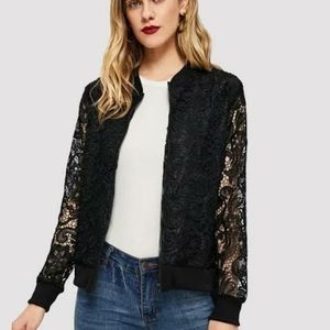SHEIN Lace Crochet Zipper Jacket